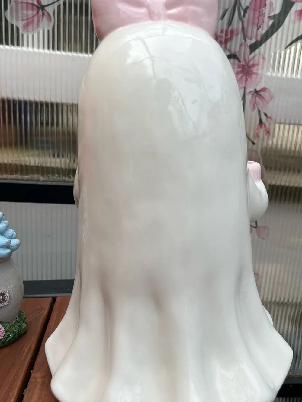 White Ceramic Ghost Vase with Pink & Lavender Accents